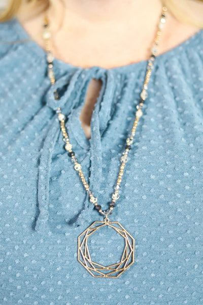 Long Stone Beaded Pendant Necklace