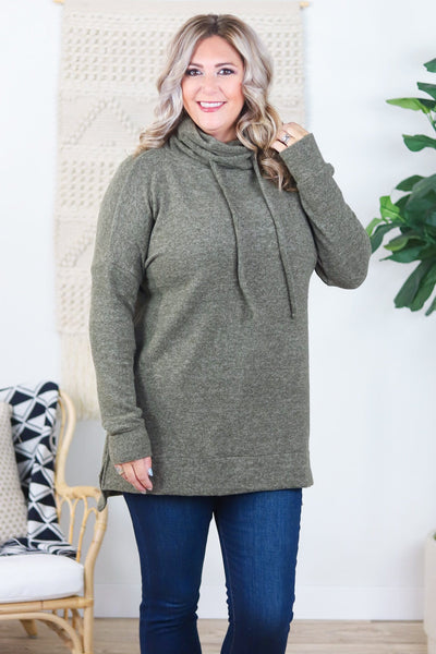 Brushed Cowl Neck Tunic Sweater