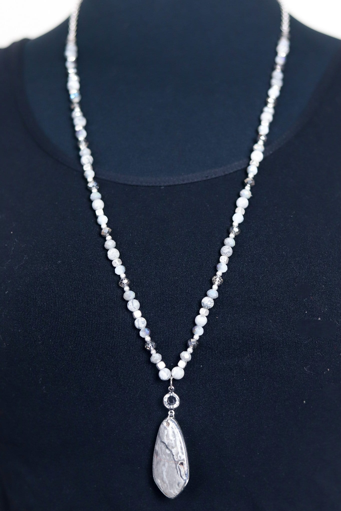 Silver & Black Elegant Stone Necklace