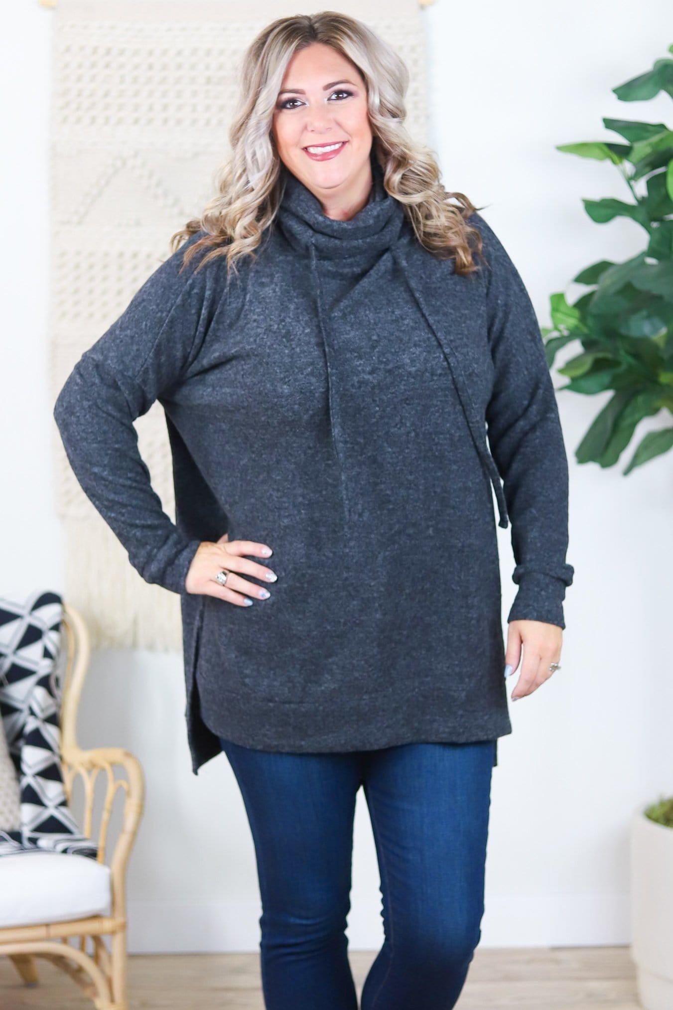 Brushed Cowl Neck Tunic Sweater