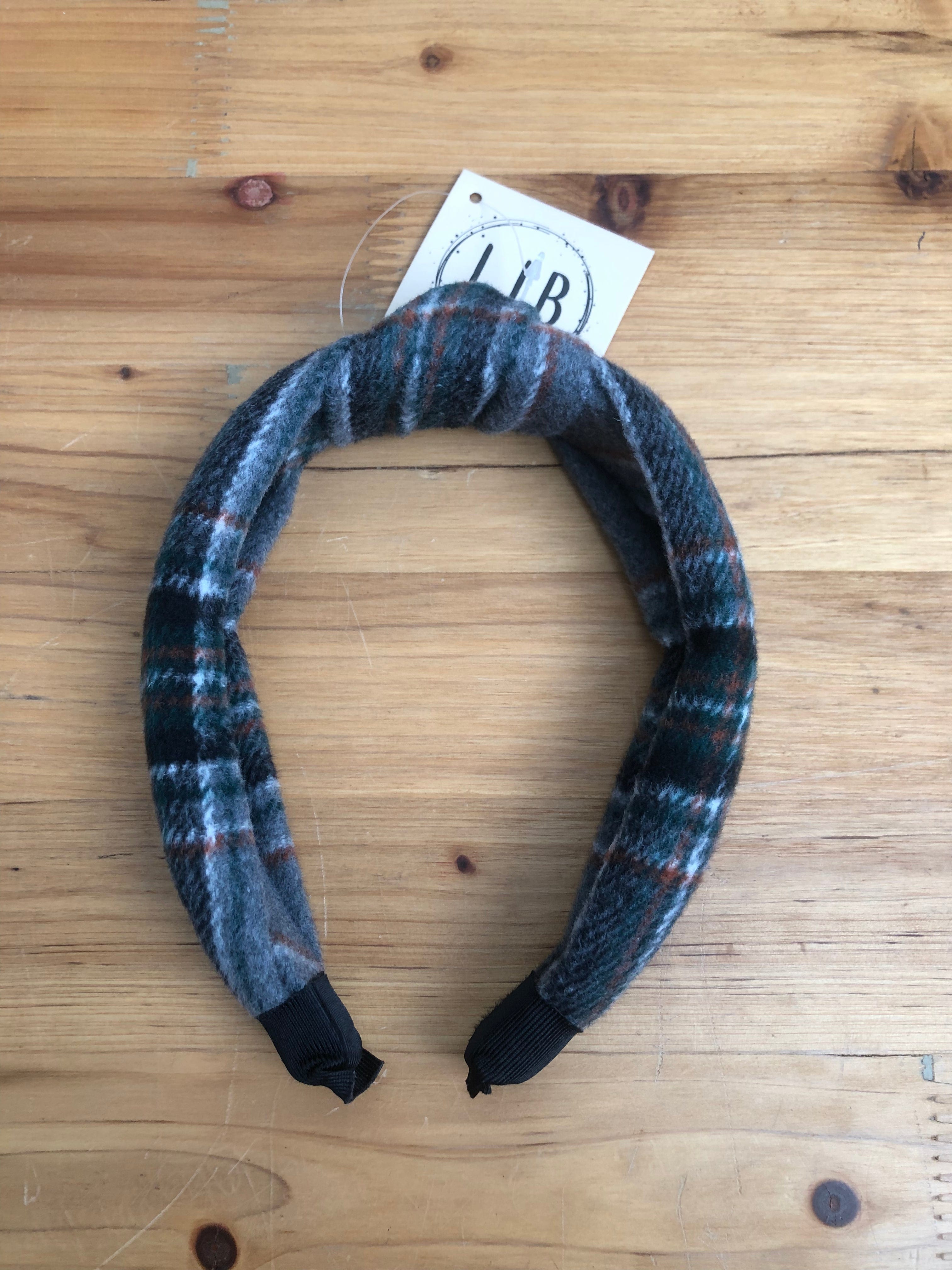 Grey Plaid Knotted Headband