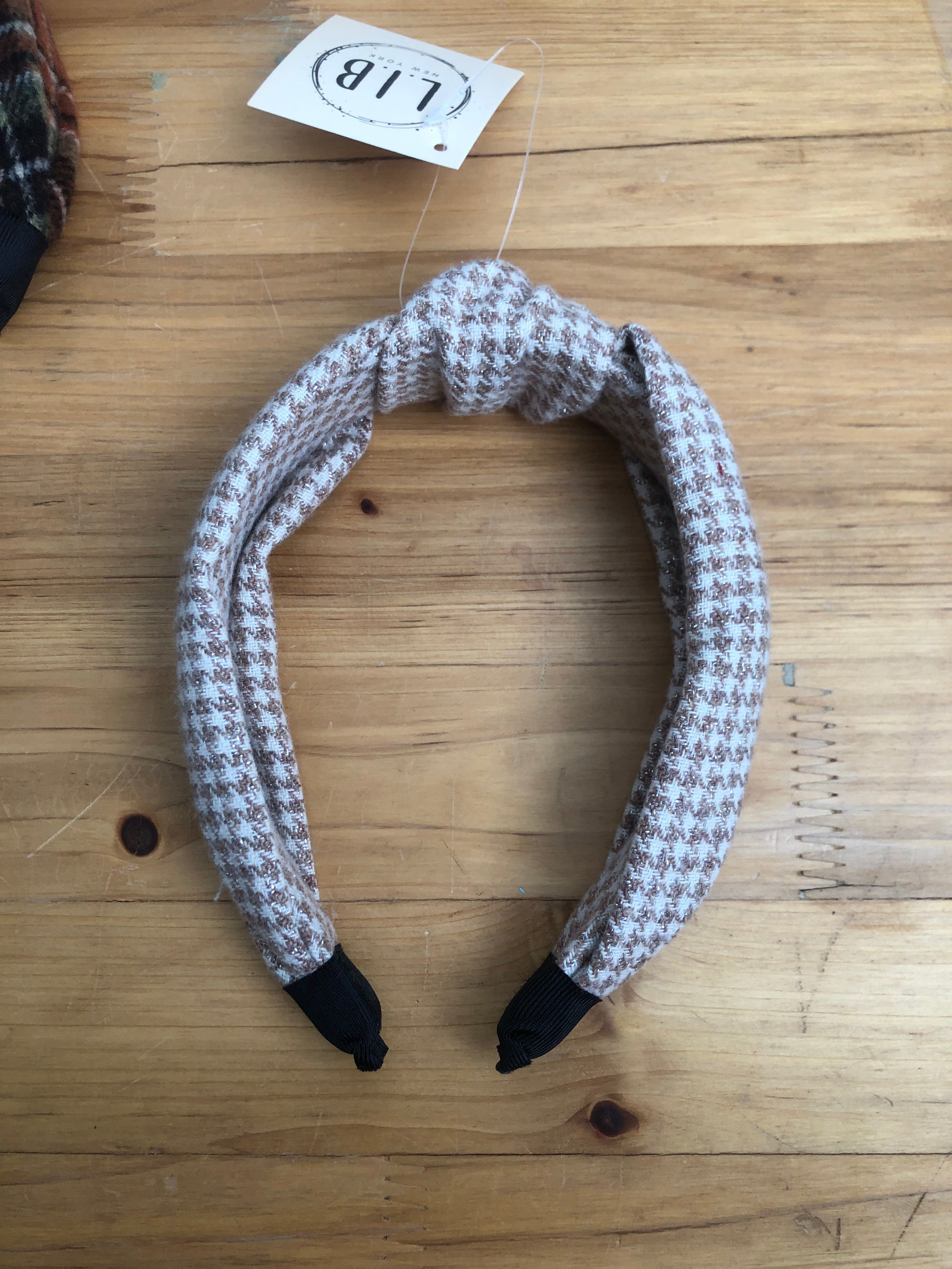 Beige Houndstooth Headband
