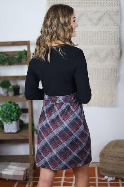 Navy & Red Plaid Ribbed Top Dress