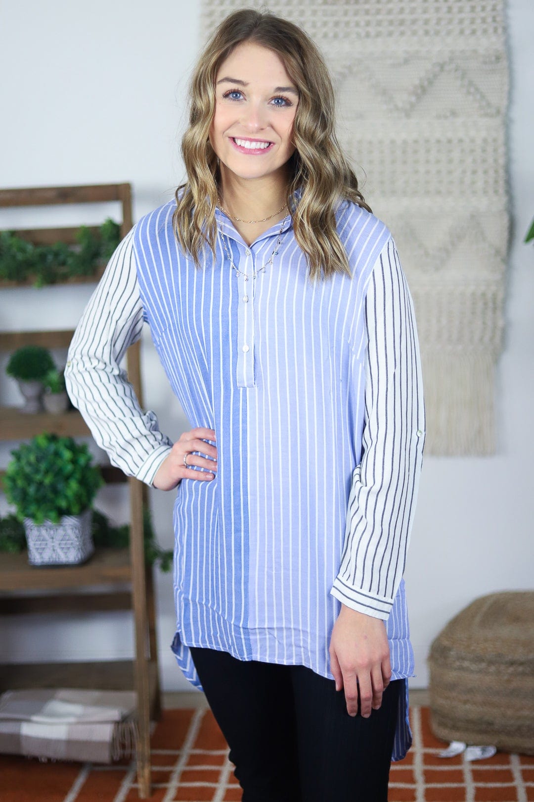 Nautical Stripe Button Up Blouse