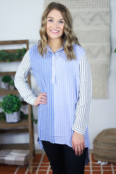 Nautical Stripe Button Up Blouse