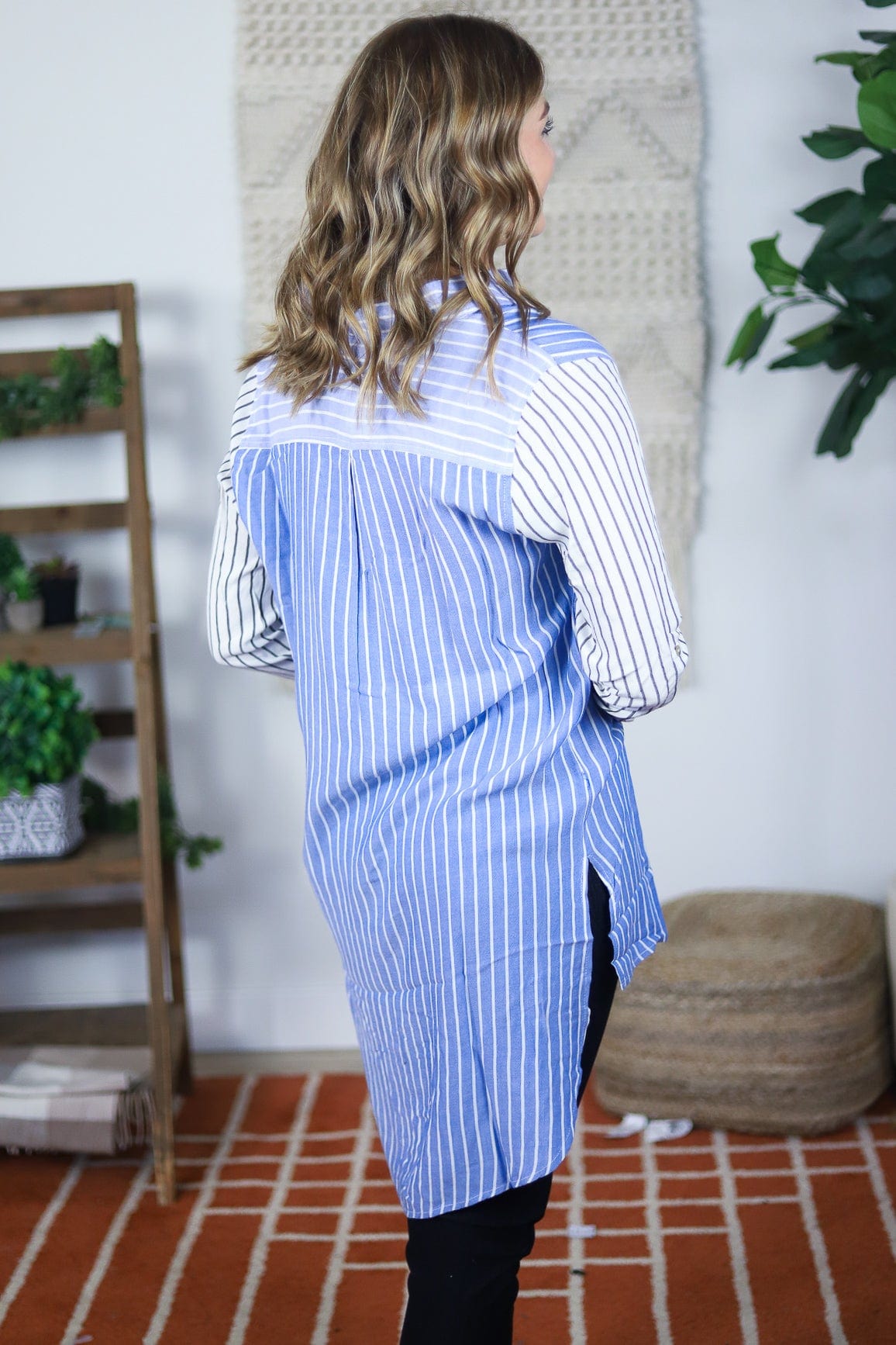 Nautical Stripe Button Up Blouse