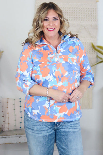 Perwinkle Mix Floral Pop Quarter Zip