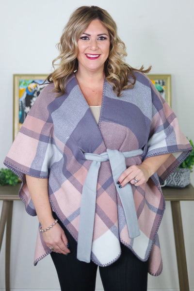 Monica Plaid Tie Shawl