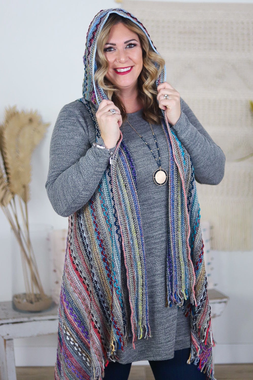 Multi Color Yarn Hooded Vest