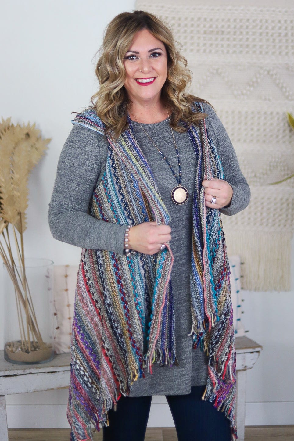 Multi Color Yarn Hooded Vest