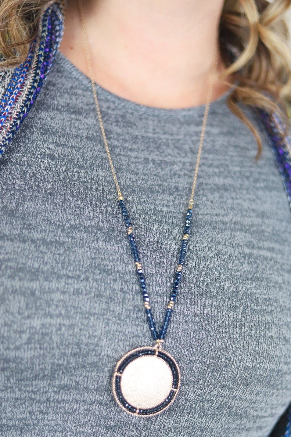 Beaded Gold Pendant Necklace