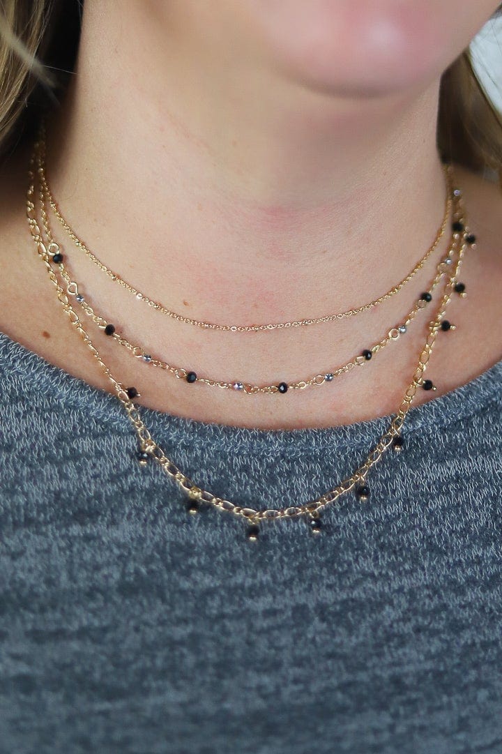 Black Delicate Beaded Layer Necklace