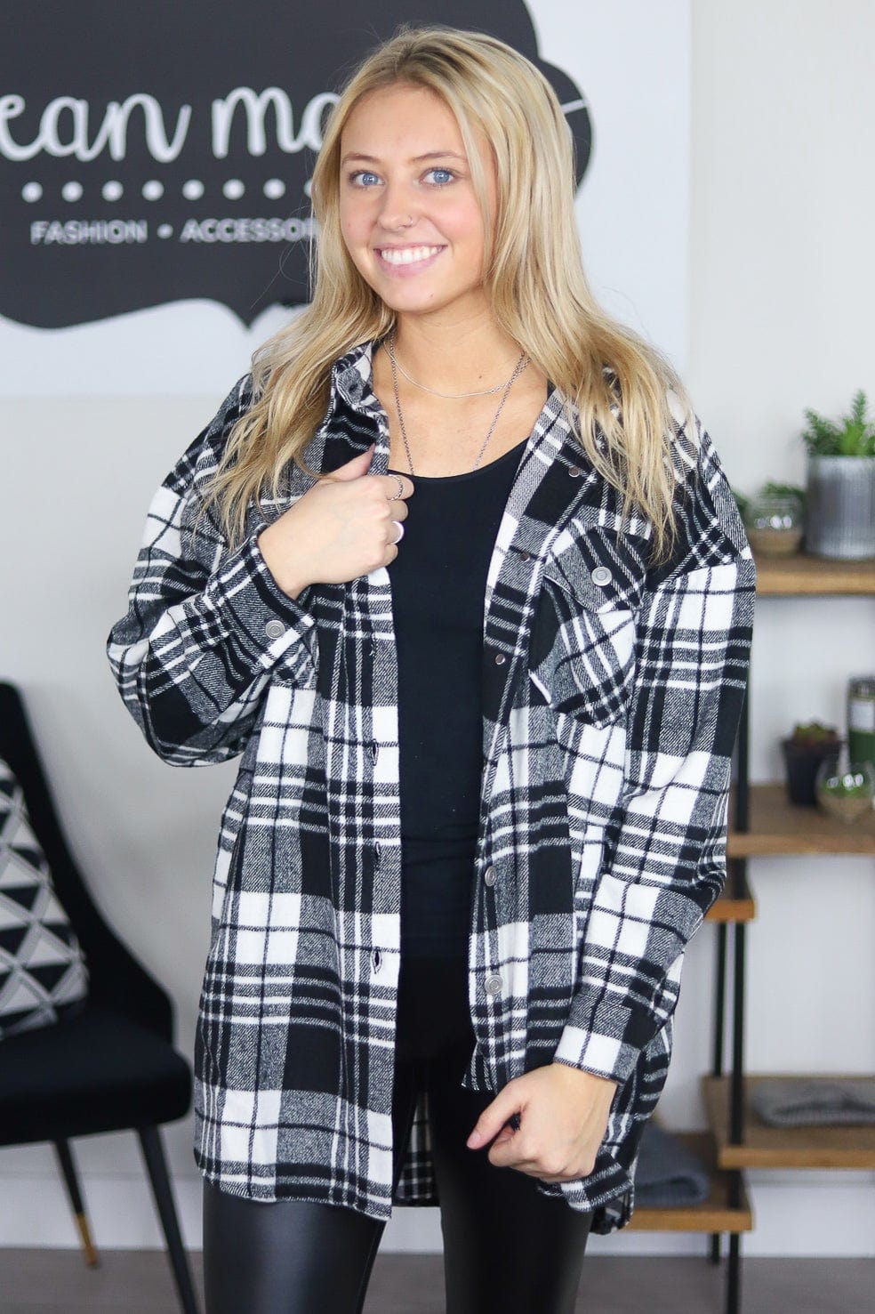 Oversized Black Plaid Shacket