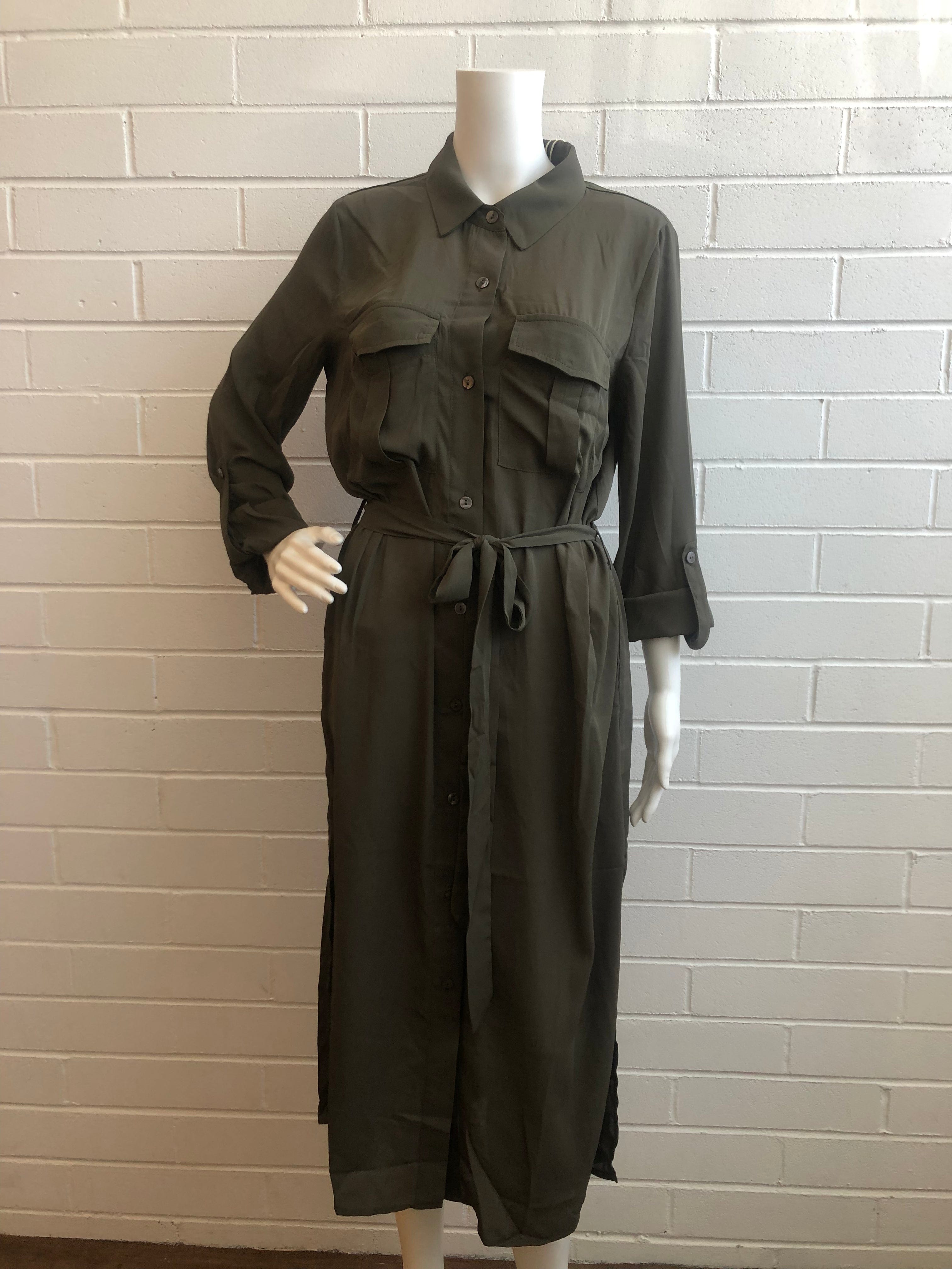 Olive Long Shirt Dress