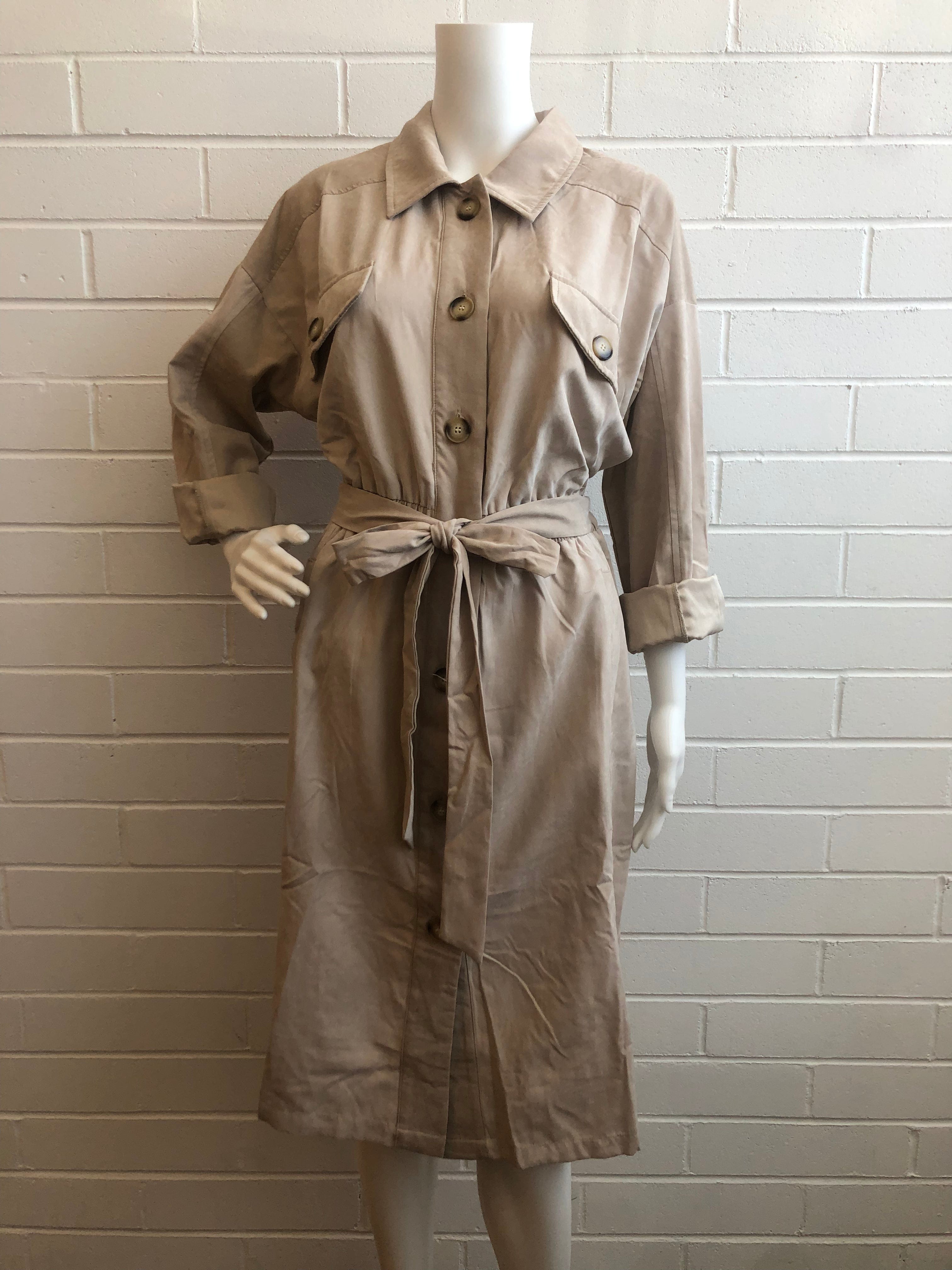 Beige Tonal Block Trench Dress
