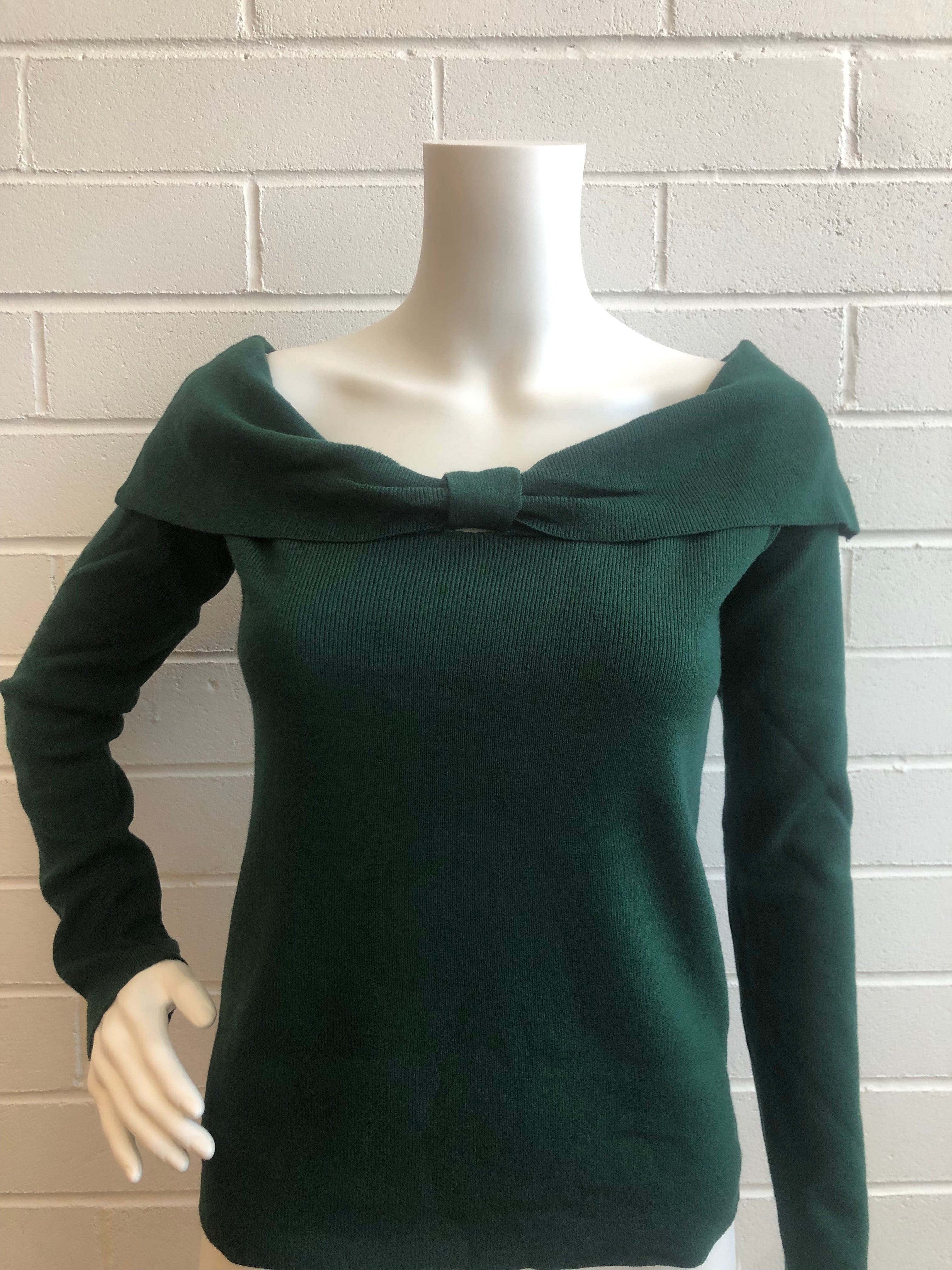 Hunter Green Bow Boat Neck Sweater