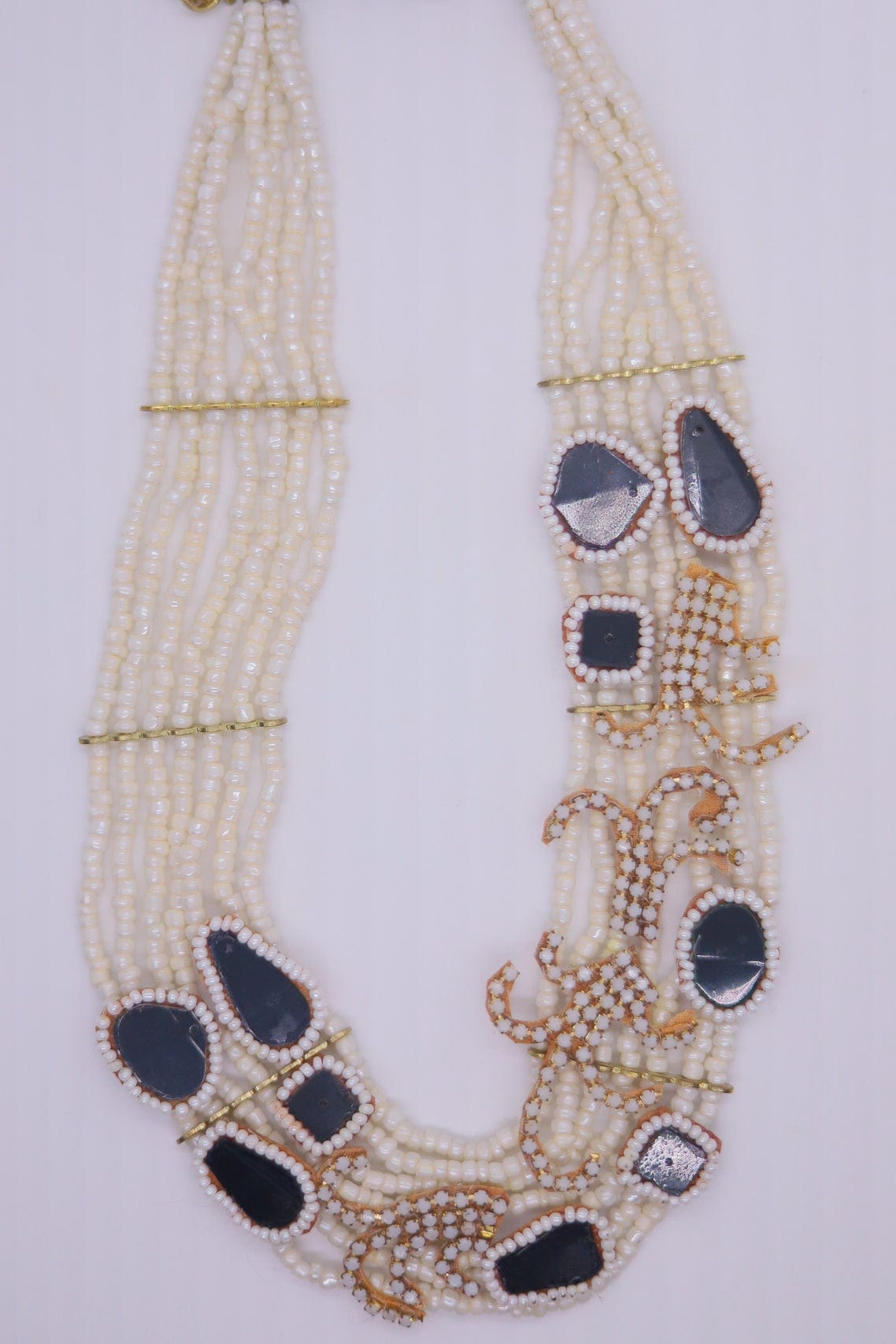 16" Layered White Beaded & Black Necklace