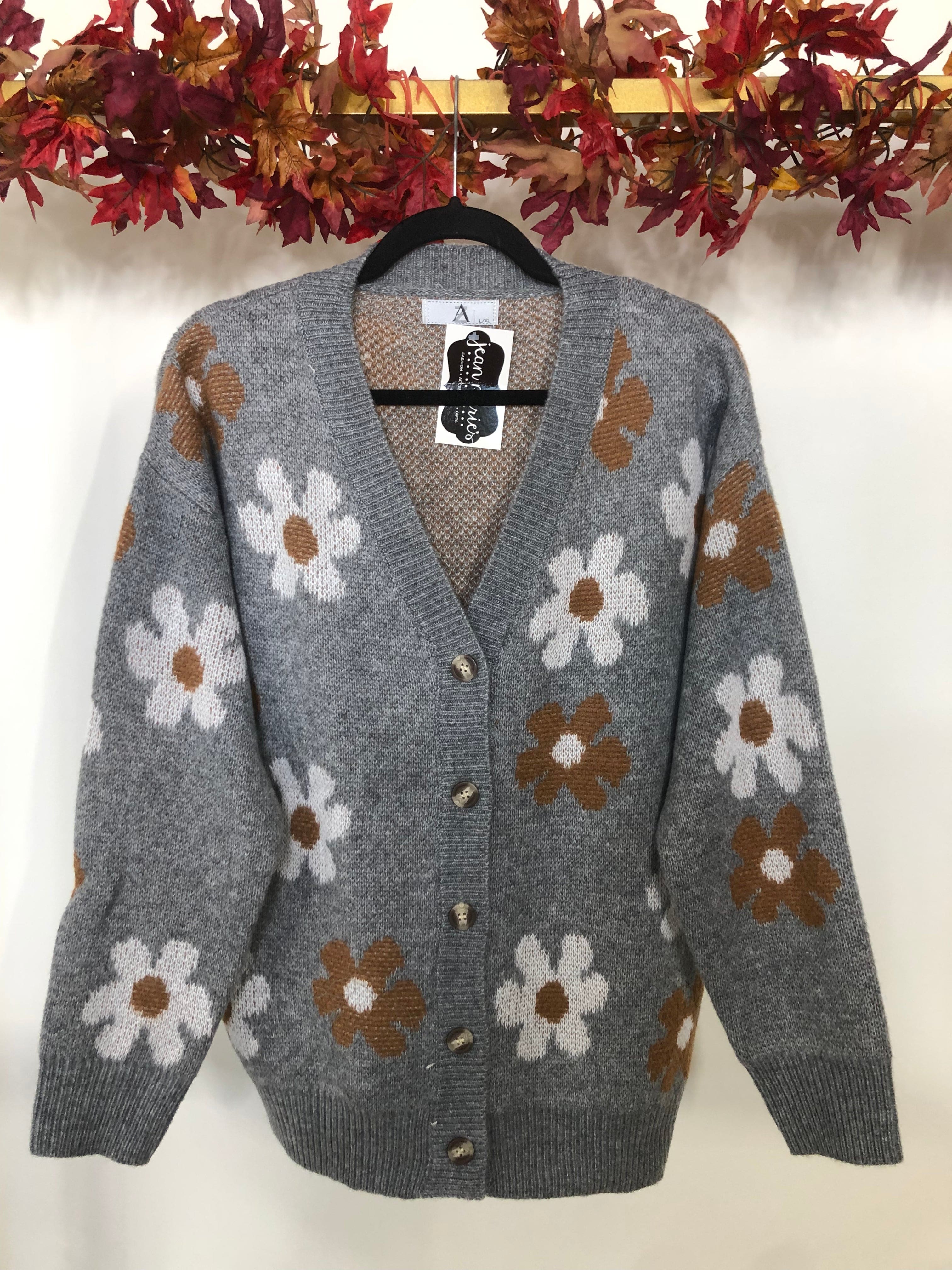 Gray Flower Power Cardigan