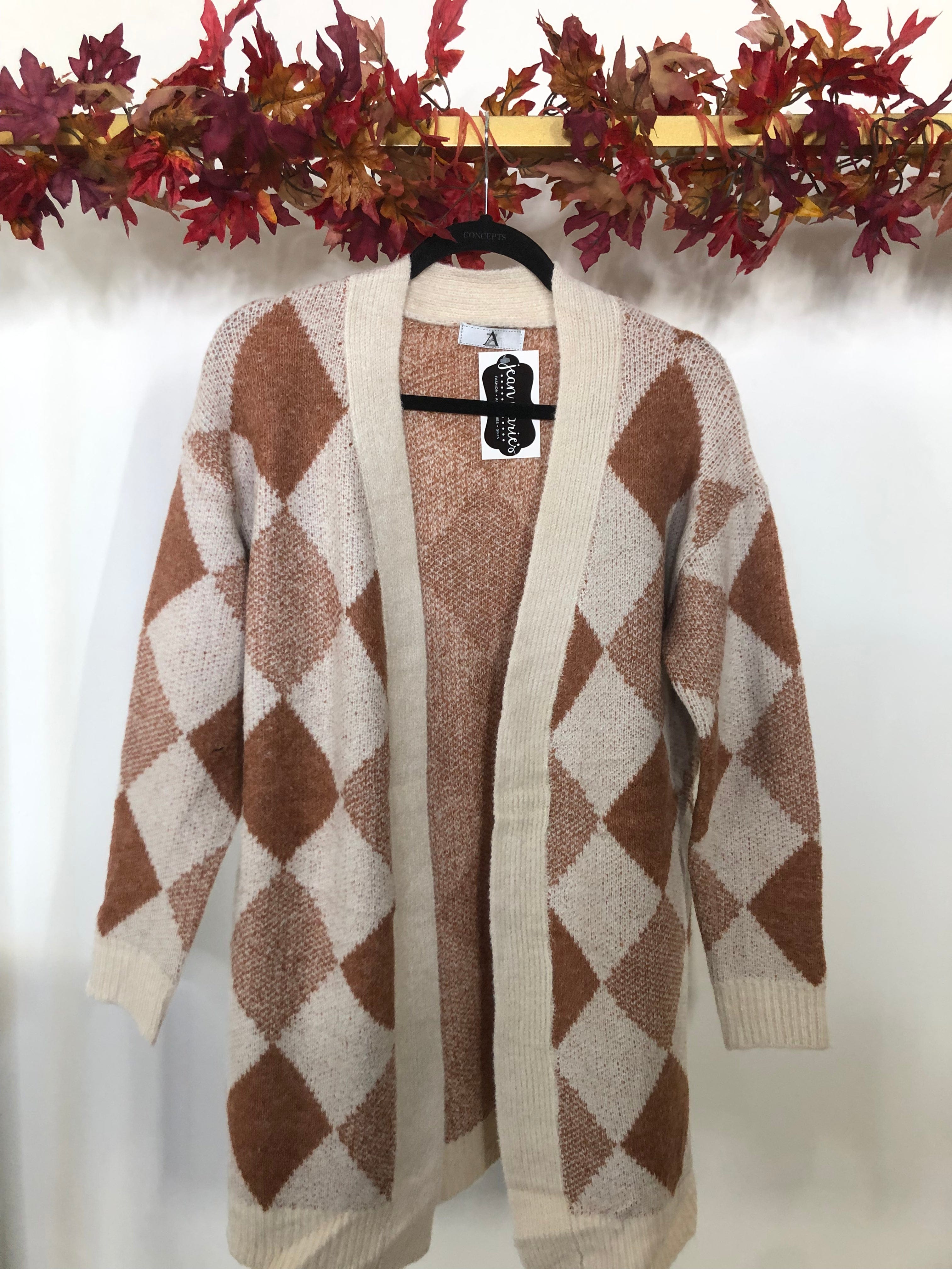 Cognac Diamond Pattern Cardigan