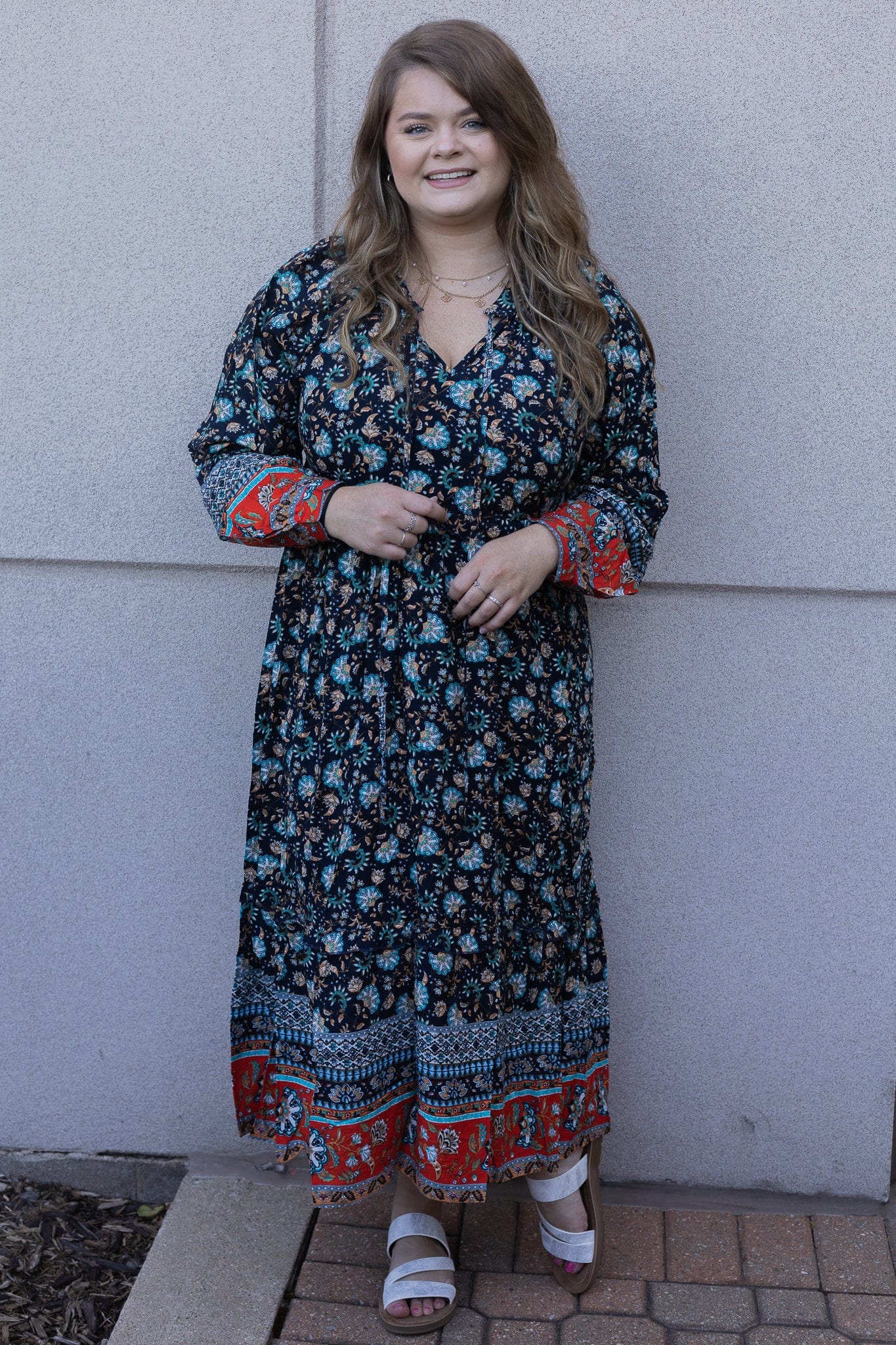 Navy Border Mix Dress