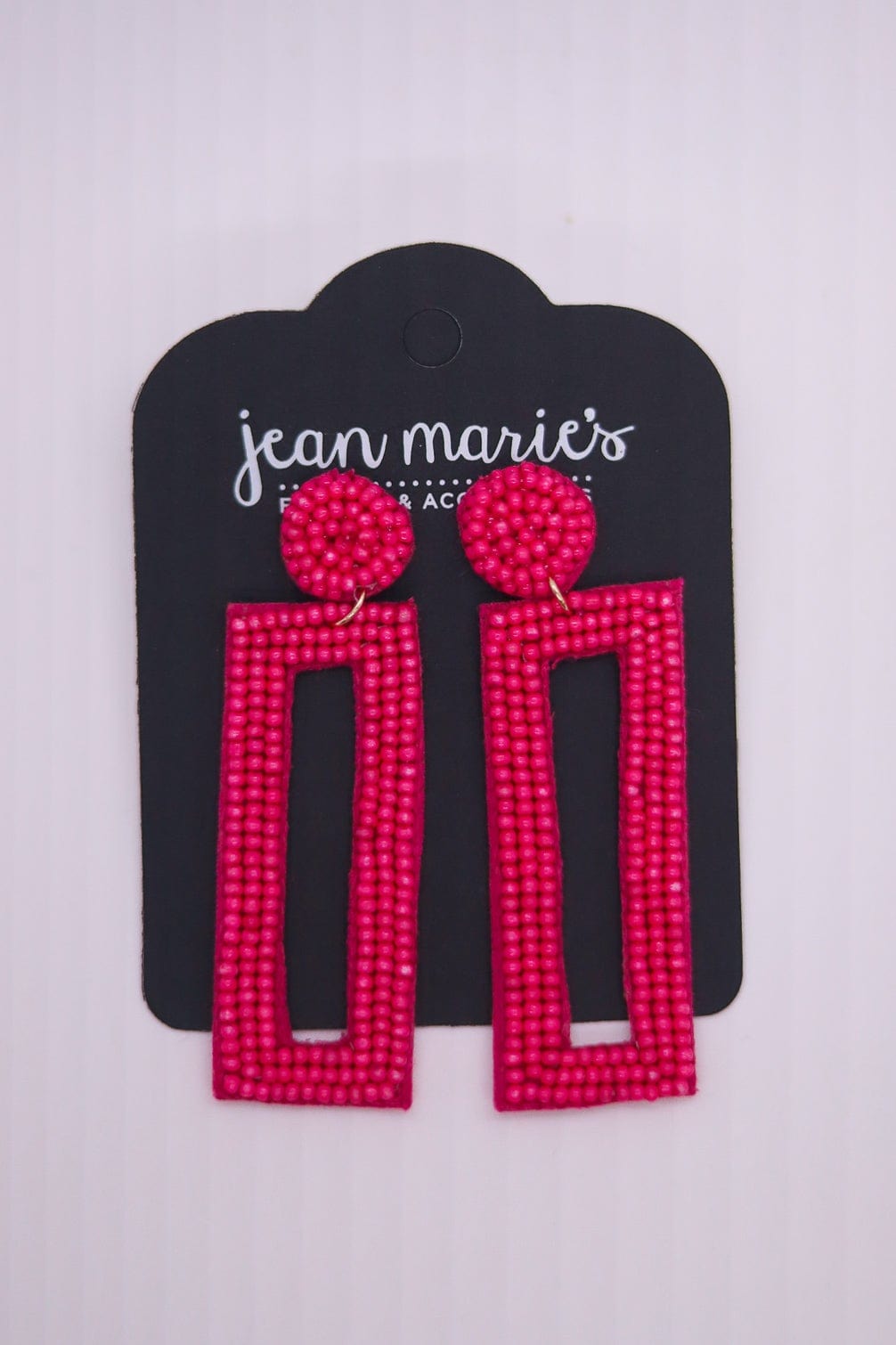 Hot Pink Beaded Rectangle Post Earring