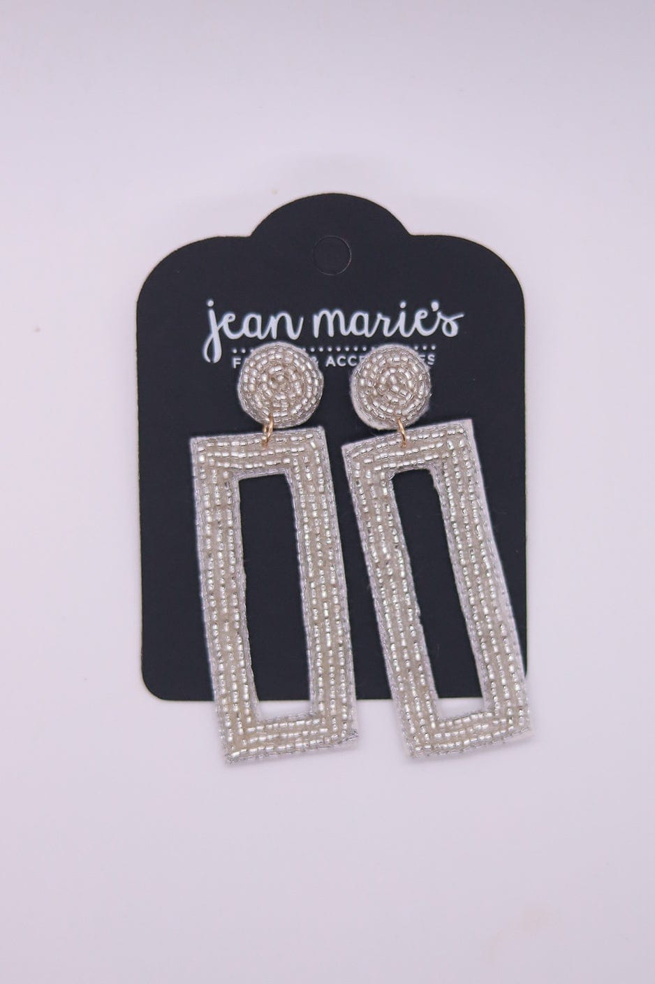Silver Beaded Rectangle Post Earring