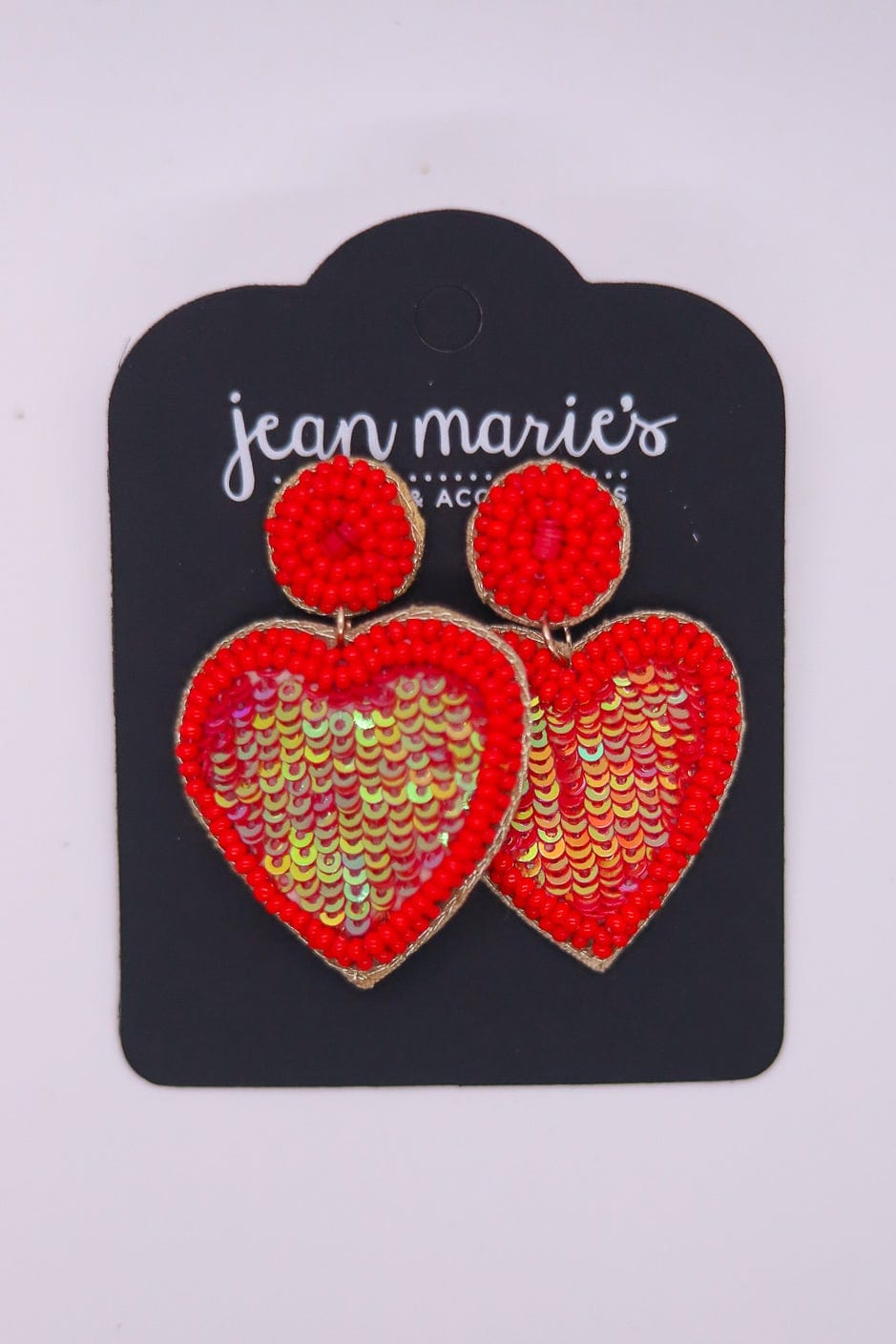 Red Sequin Heart Drop Earrings