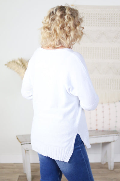 White Ribbed Dolman Sweater