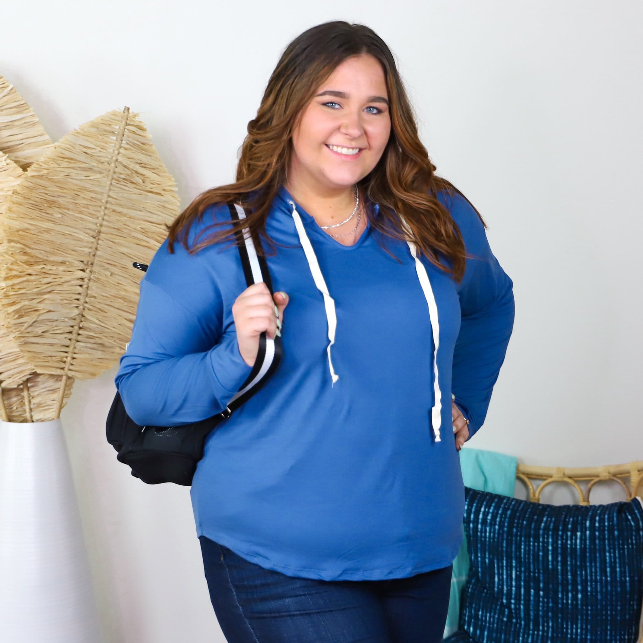 Blue Knit Vneck Hoodie