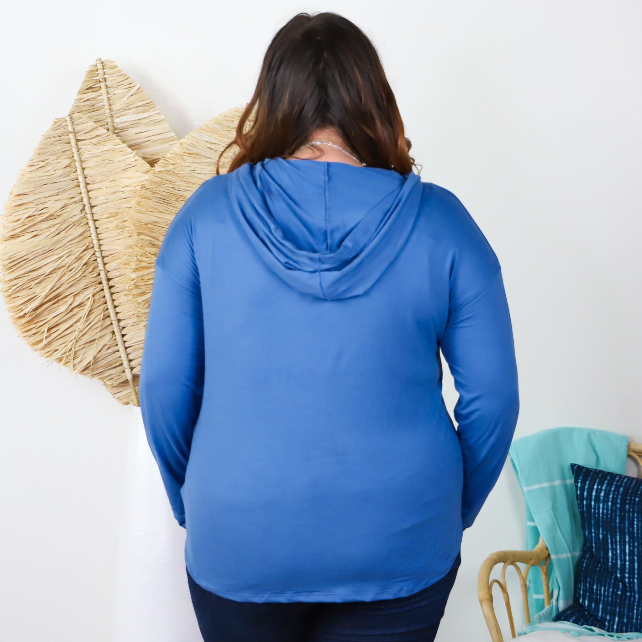 Blue Knit Vneck Hoodie