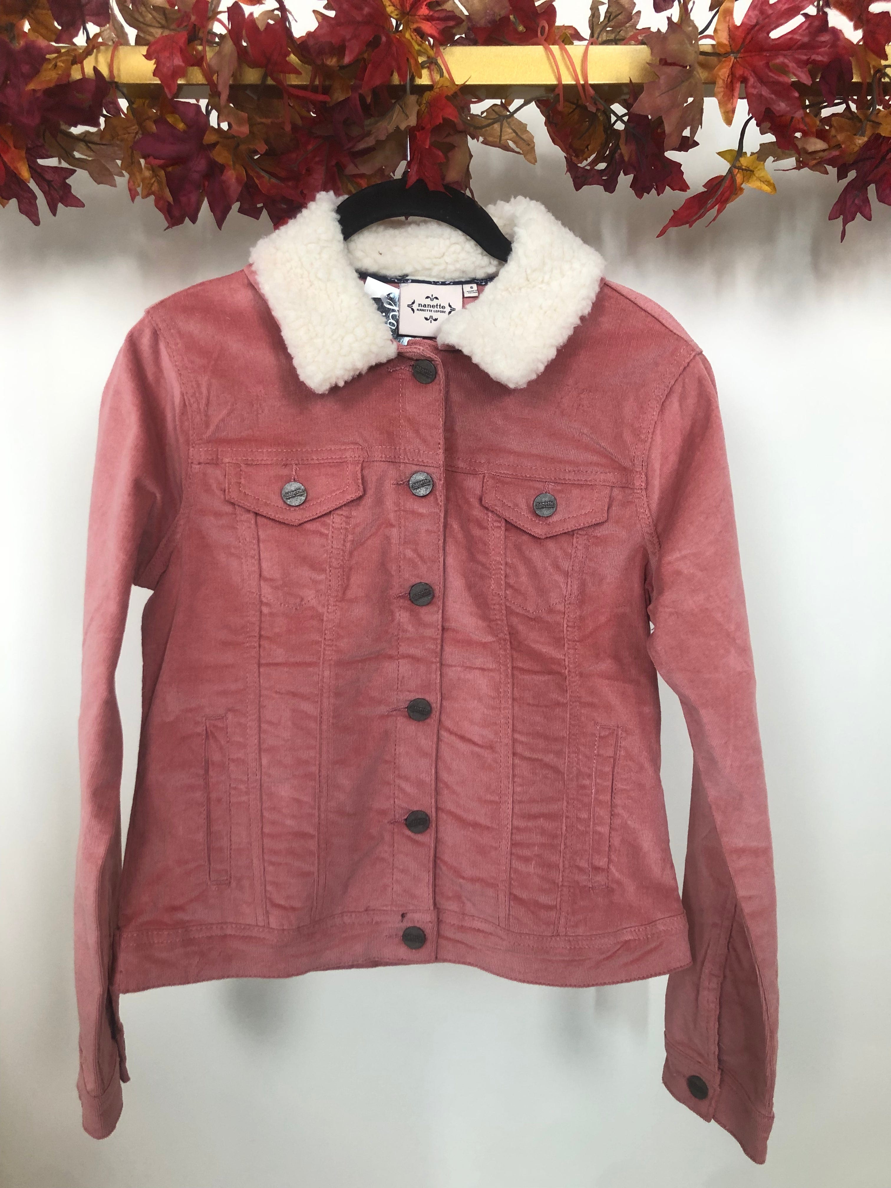 Pink Corduroy Sherpa Trim Jacket