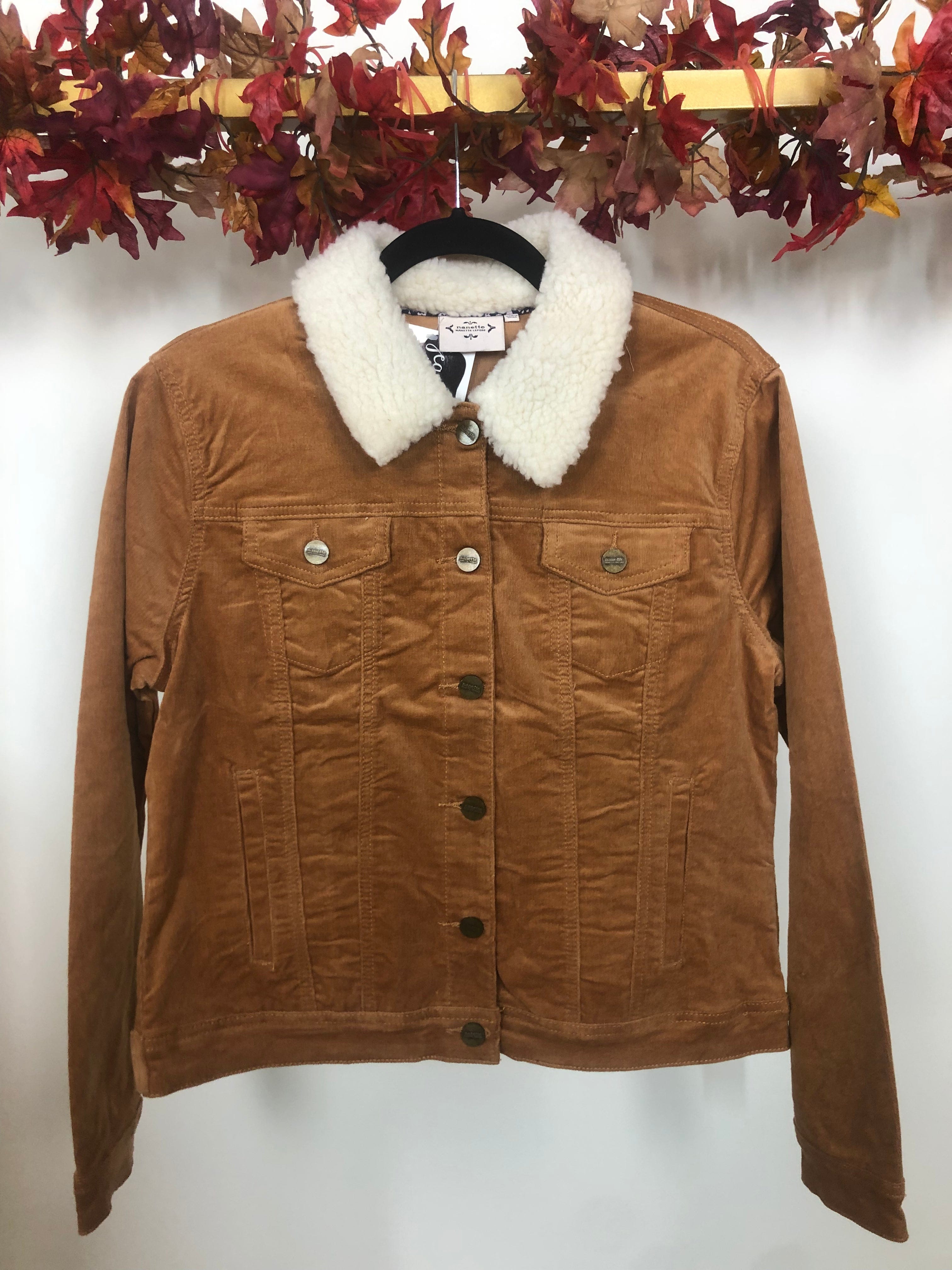 Brown Corduroy Sherpa Trim Jacket