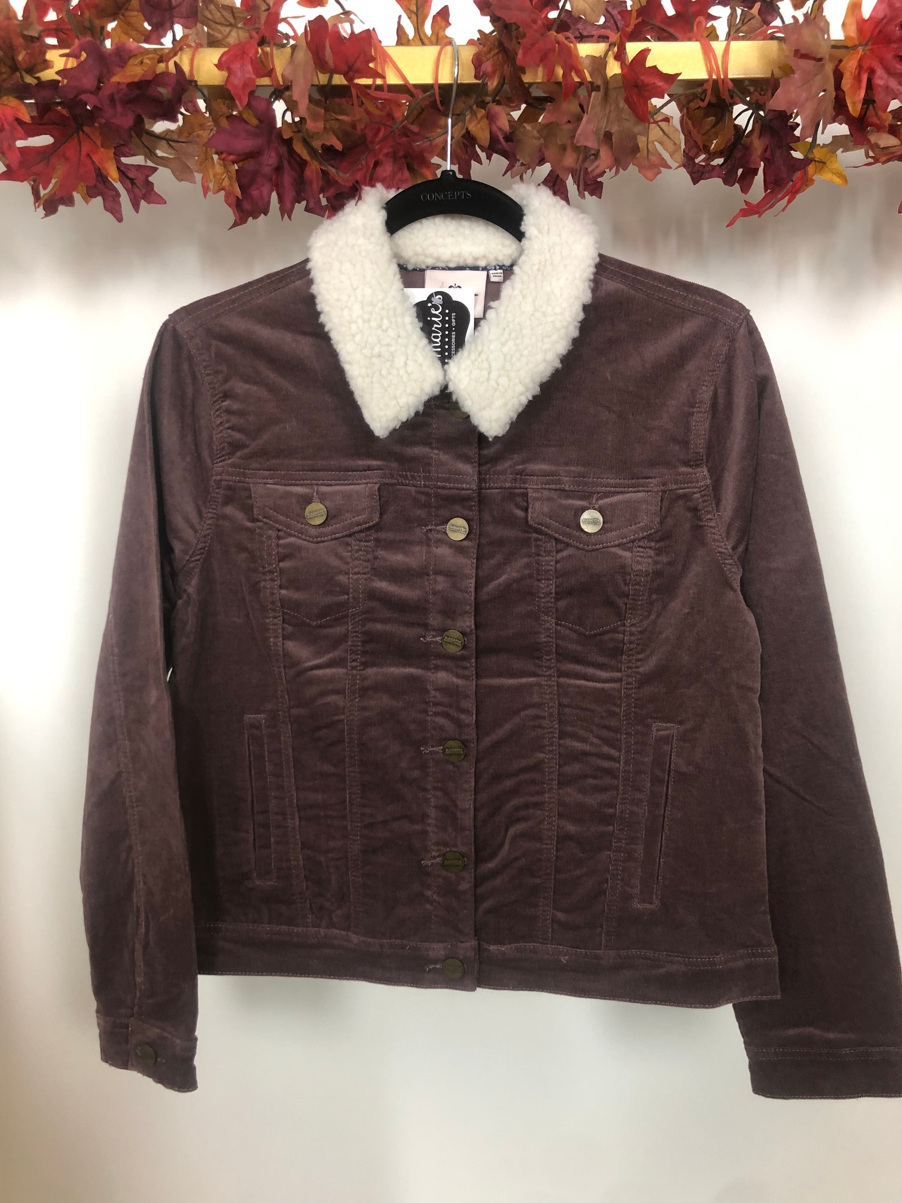 Purple Corduroy Sherpa Trim Jacket