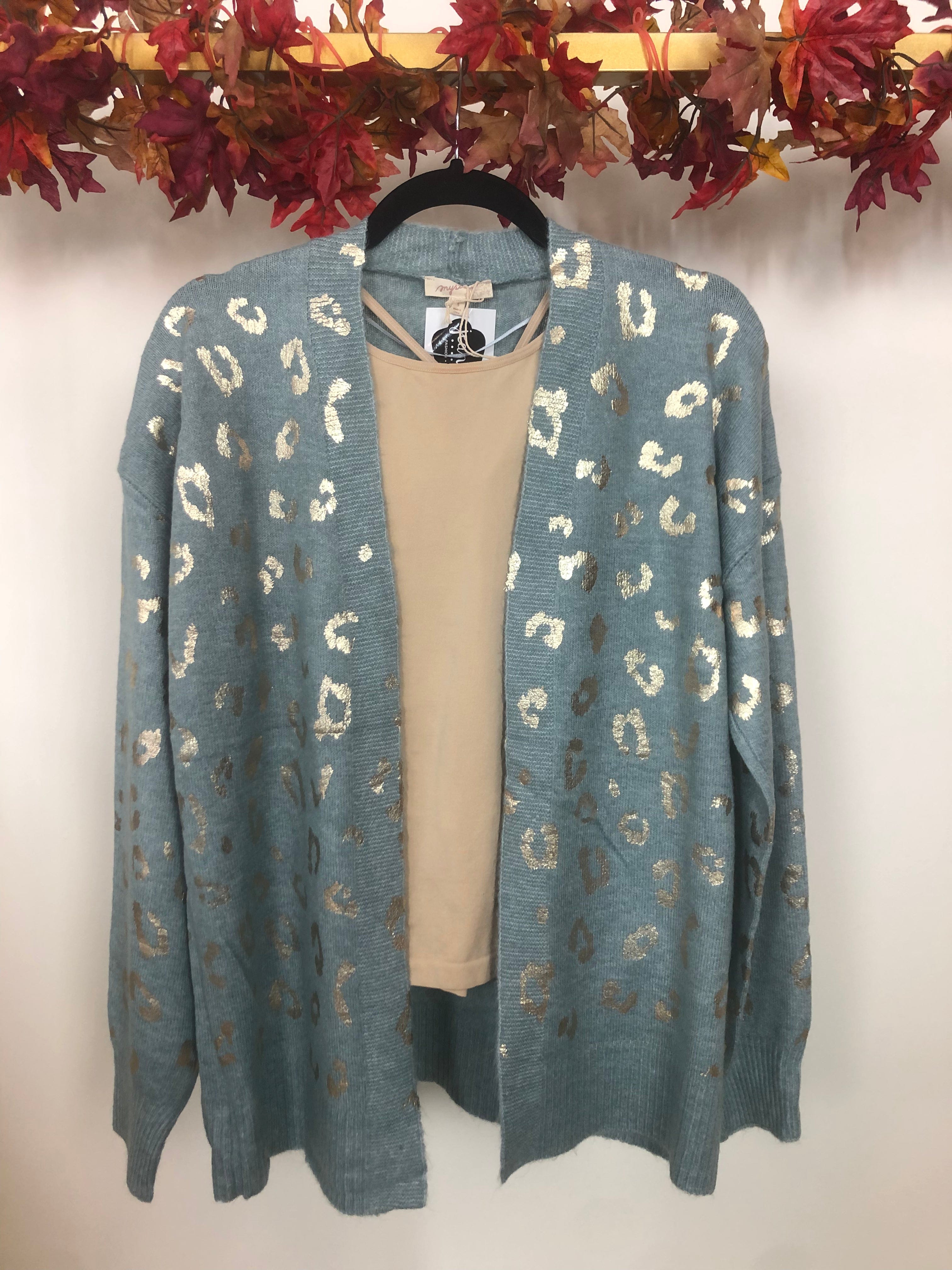 Smoked Blue Shiny Leopard Cardigan