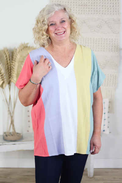 Lavender Cabana Stripe Short Sleeve Blouse