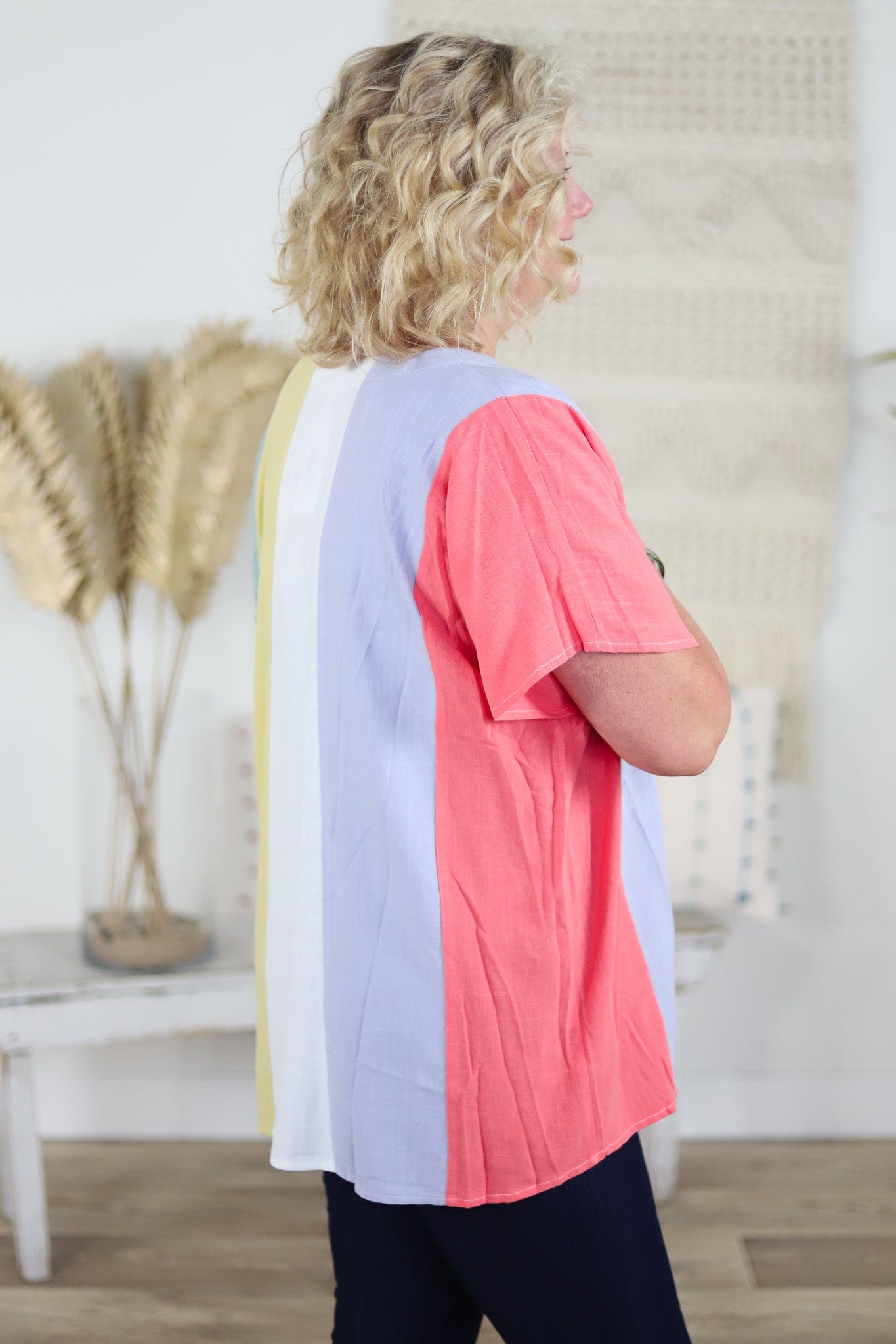 Lavender Cabana Stripe Short Sleeve Blouse