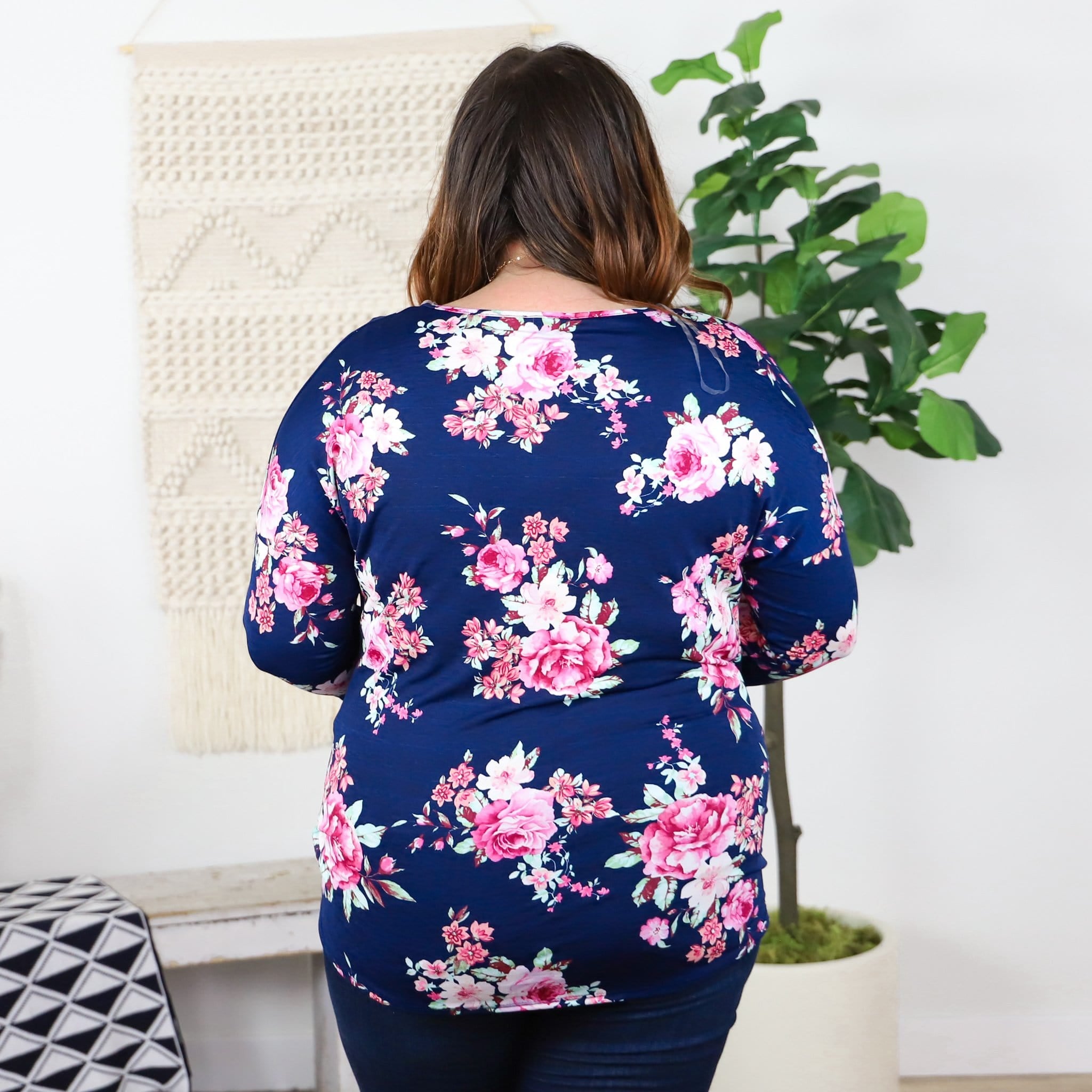 Navy Floral Knotted Top