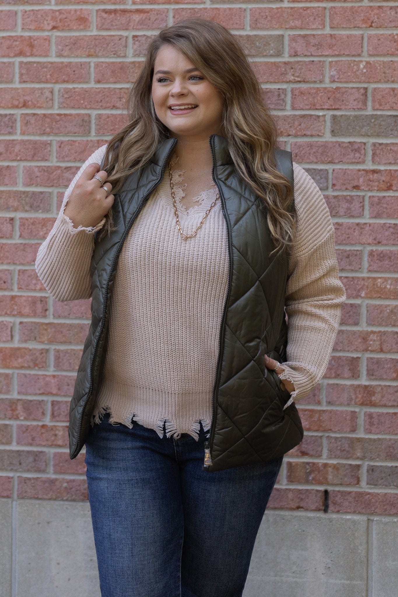 Dark Olive Quilted Puff Vest