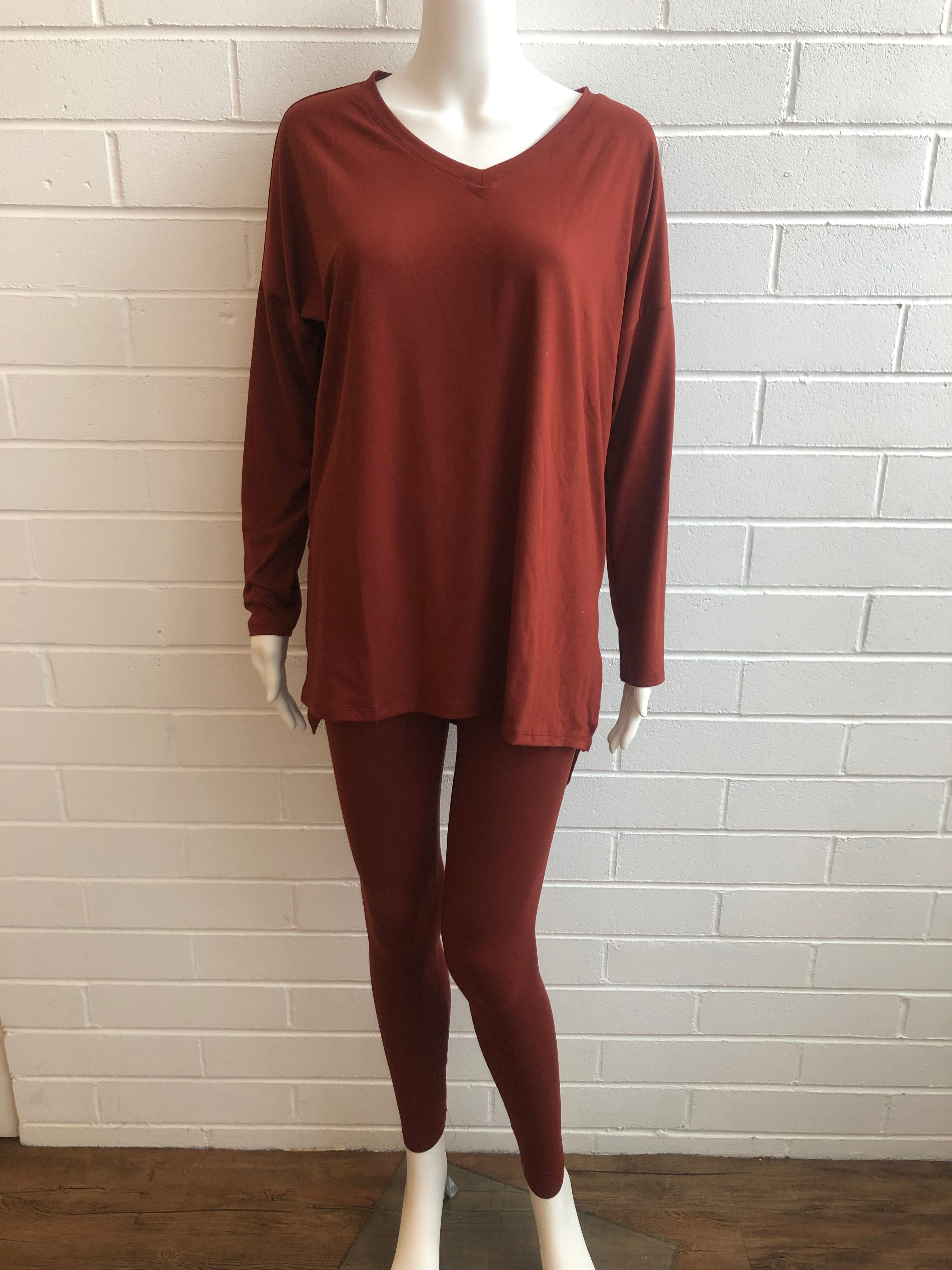 Dark Rust Brushed Microfiber Loungewear Set