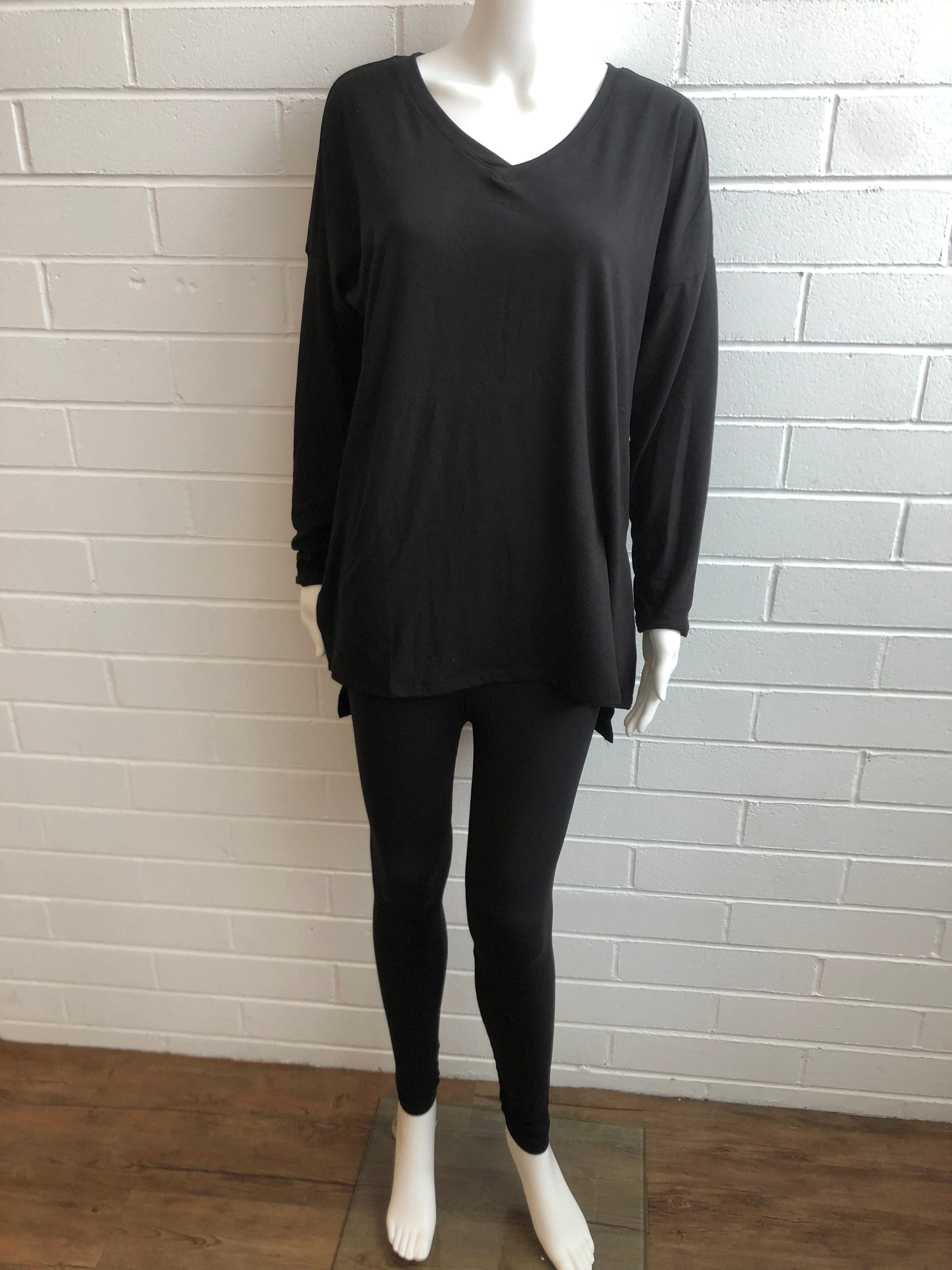 Black Brushed Microfiber Loungewear Set