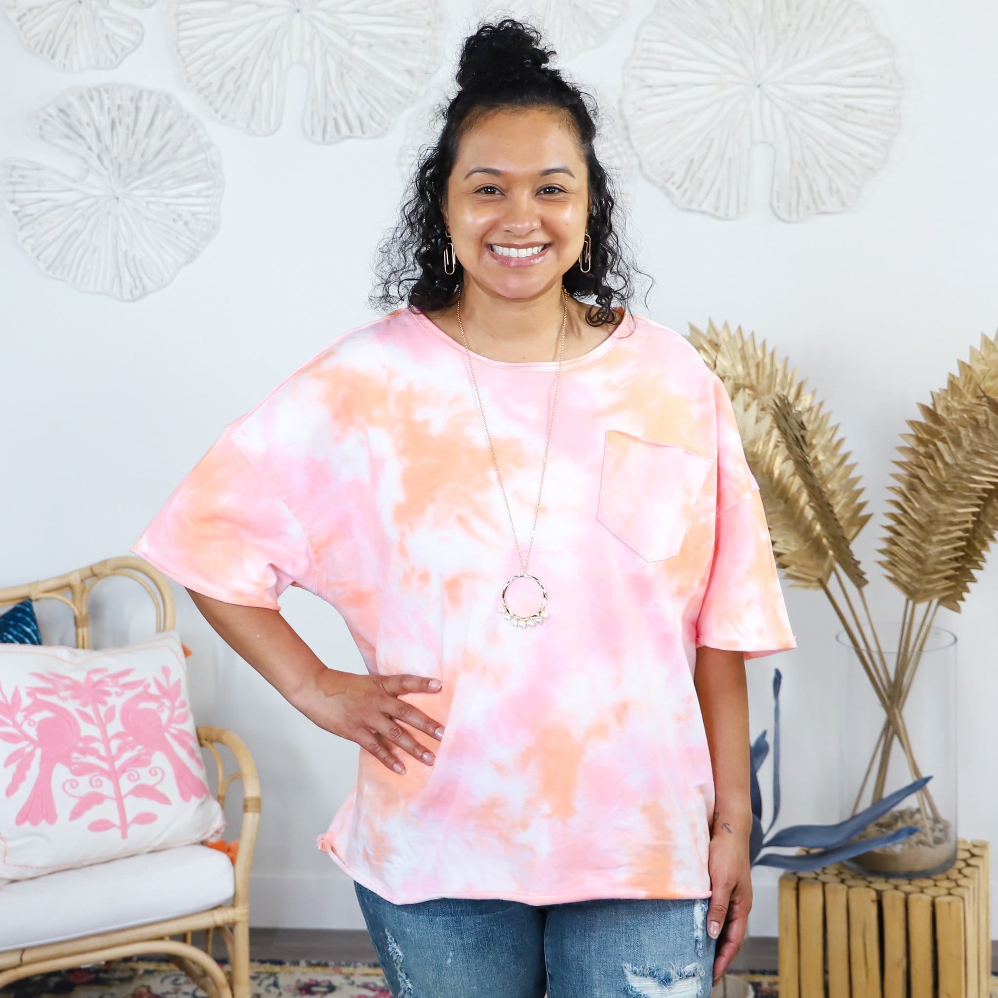 Faded Coral Tie Dye Loose Crop Top