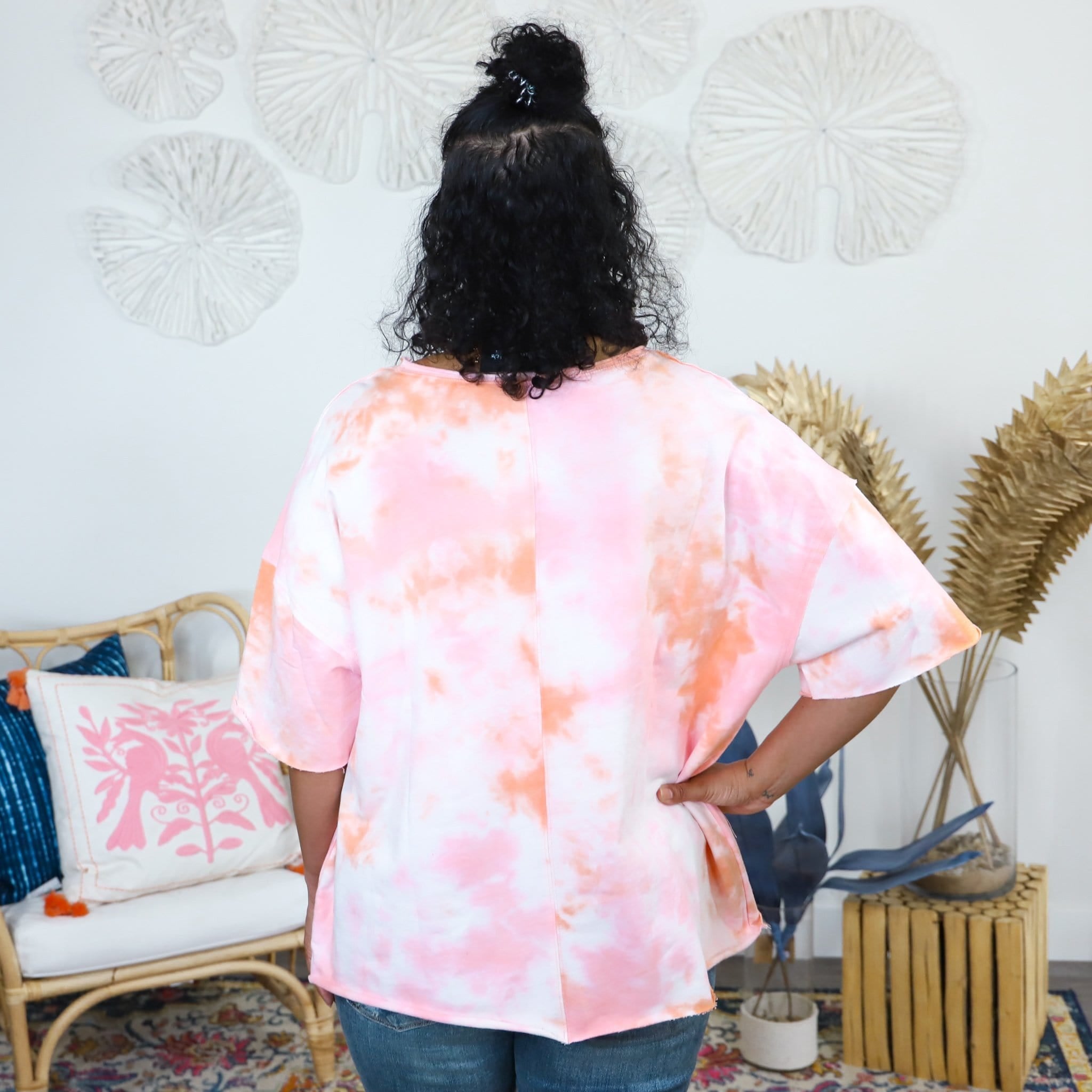 Faded Coral Tie Dye Loose Crop Top