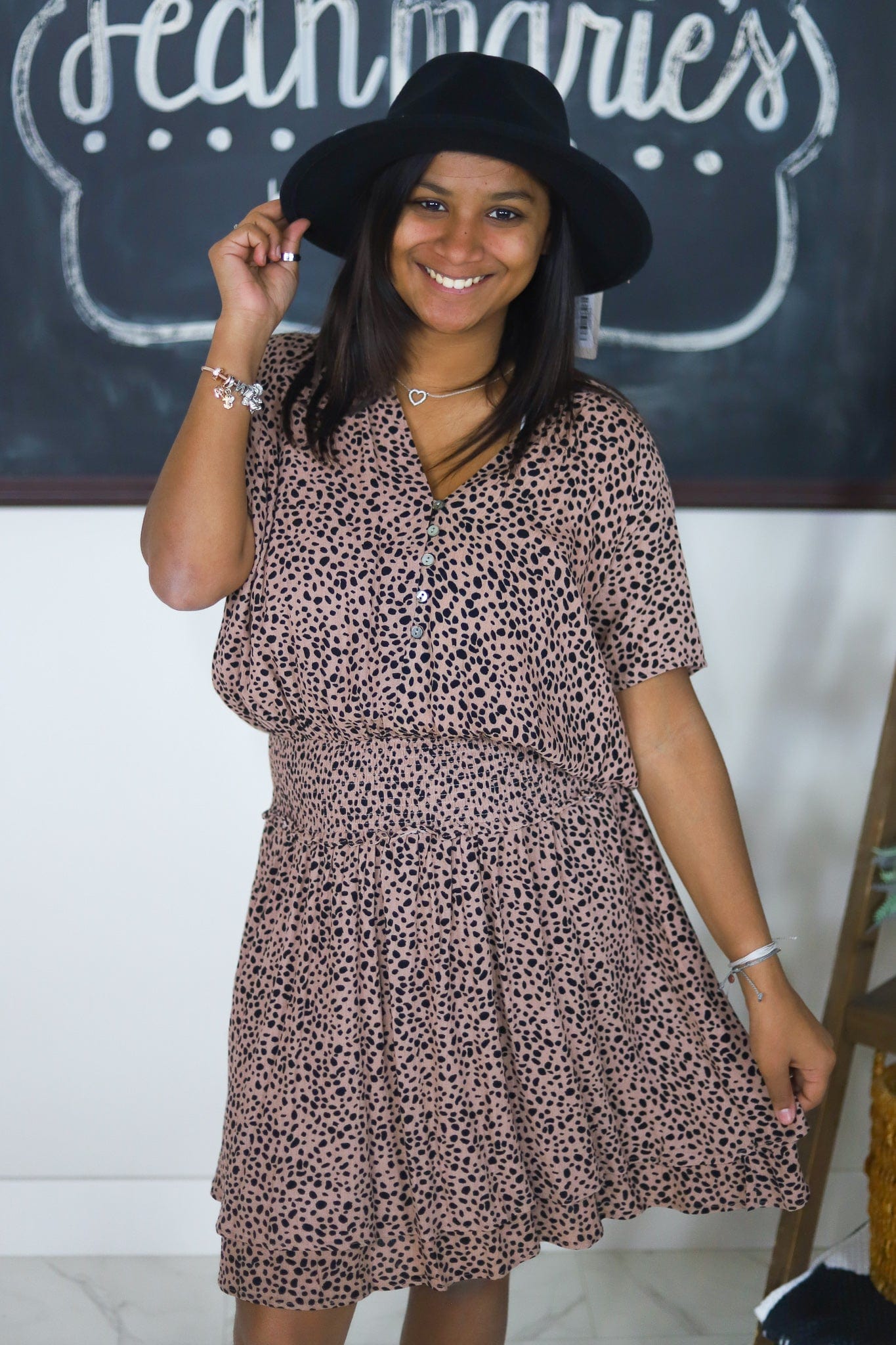 Animal Print Smocking Waisted Dress