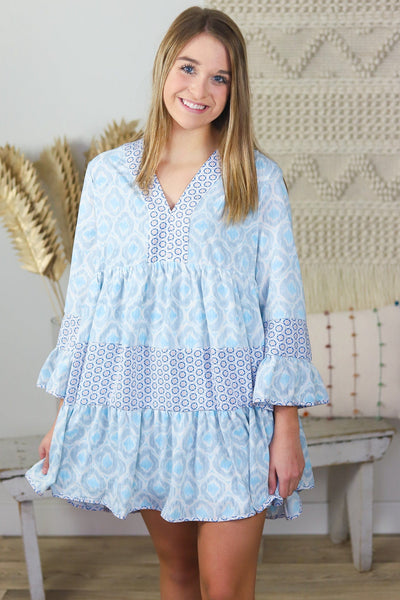 Ocean Blue Tiered Ruffle Dress