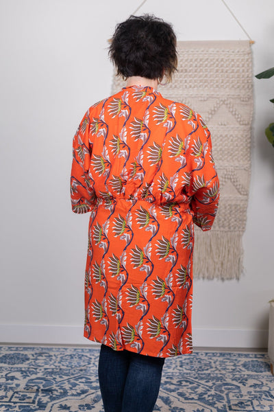 Orange Floral Long Cardigan