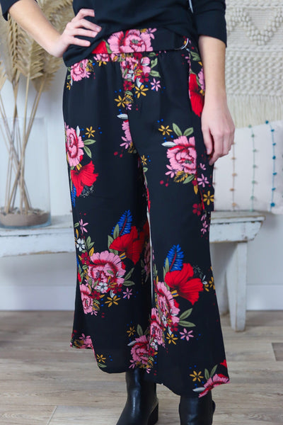 Black Floral Wide Leg Pant