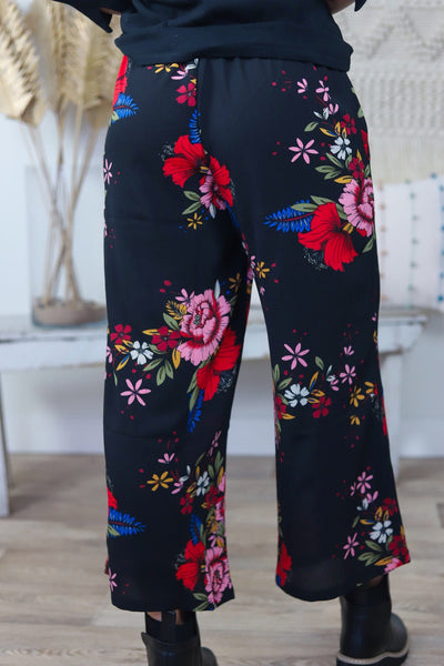 Black Floral Wide Leg Pant