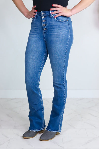 High Rise Exposed Bootcut Denim