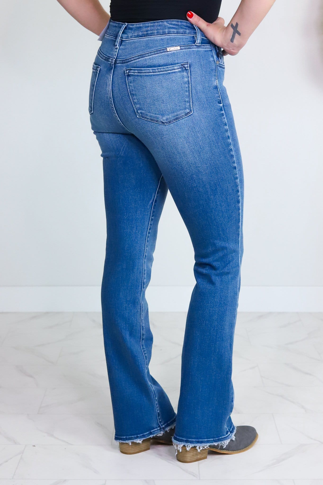 High Rise Exposed Bootcut Denim