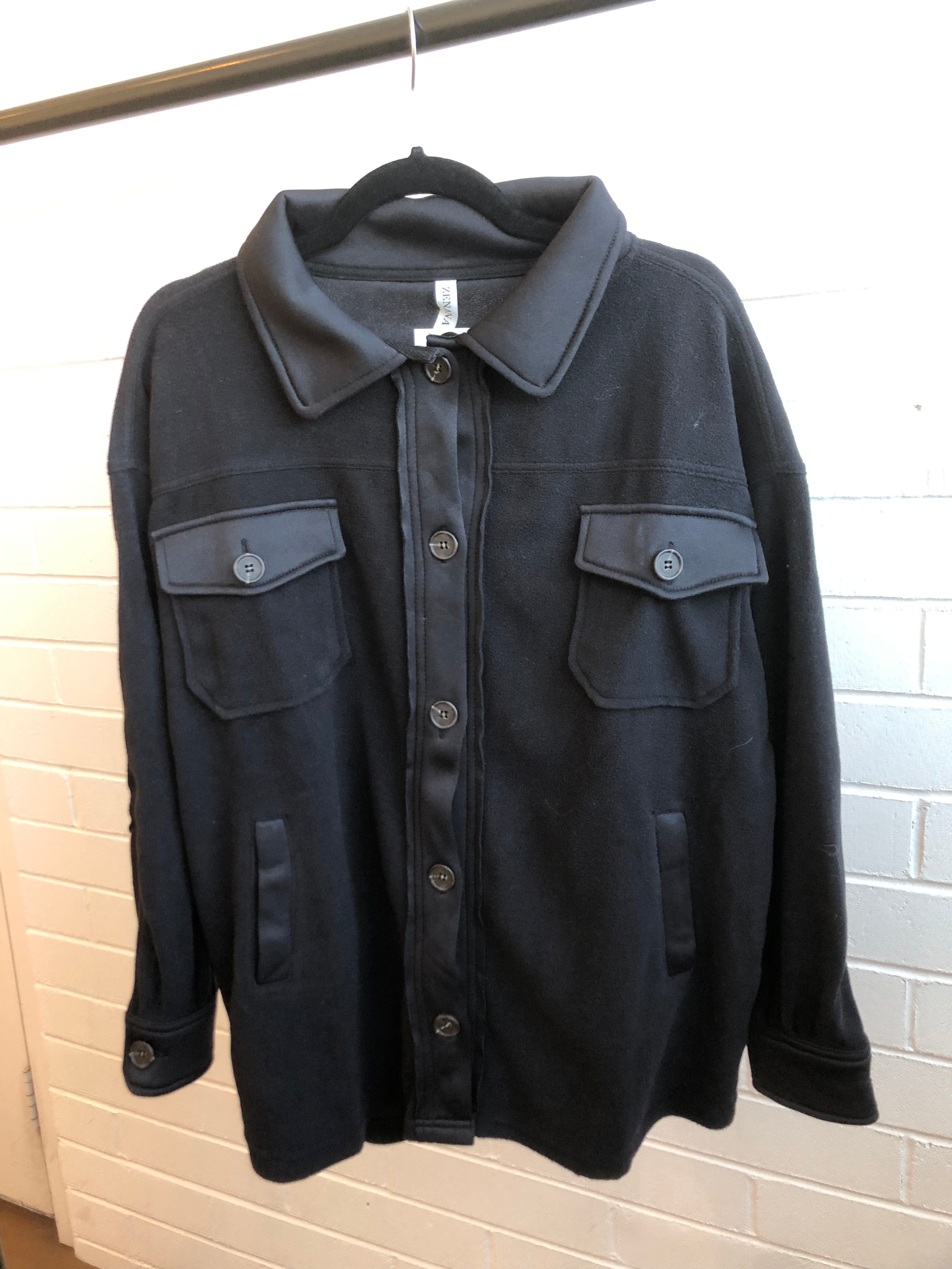 Black Oversized Fleece Shacket